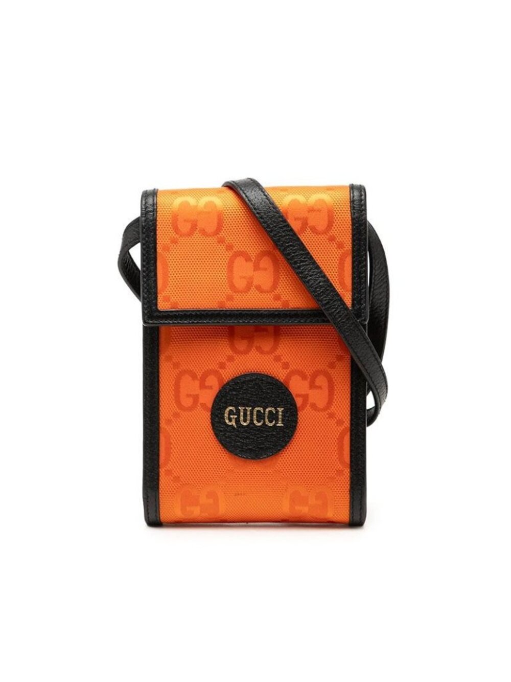 Gucci GG Logo Off the Grid Crossbody Shoulder Bag Orange Nylon Leather